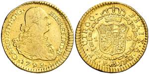 1792. Carlos IV. Popayán. JF. 1 escudo. ... 