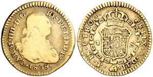 1805. Carlos IV. Popayán. JT. 1 escudo. ... 