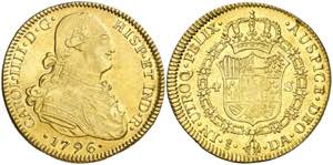 1796. Carlos IV. Santiago. DA. 4 escudos. ... 