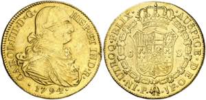1794. Carlos IV. Popayán. JF. 8 escudos. ... 