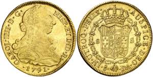 1791. Carlos IV. Santiago. DA. 8 escudos. ... 