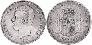 1871*-874. Amadeo I. DEM. 5 pesetas. (AC. ... 
