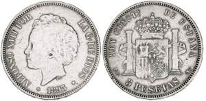 1893*18--. Alfonso XIII. PGL. 5 pesetas. ... 