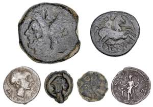 Lote formado por 2 denarios, 2 bronces ... 
