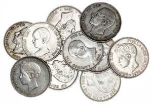 1871 a 1898. 5 pesetas. Lote de 10 monedas. ... 