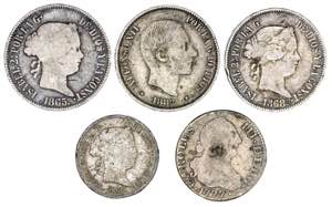 Lote de 5 monedas: 2 reales 1777 Madrid, 40 ... 