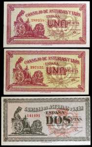 1937. Asturias y León. 1 (dos) y 2 pesetas. ... 