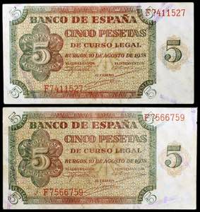 1938. Burgos. 5 pesetas. (Ed. D36a) (Ed. ... 