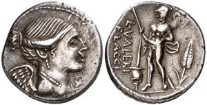 (hacia 108-107 a.C.). Gens Valeria. Denario. ... 