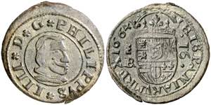 1664. Felipe IV. Segovia. . 16 maravedís. ... 