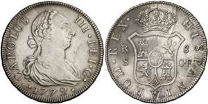 1772. Carlos III. Sevilla. CF. 8 reales. ... 