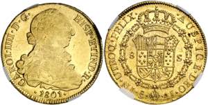 1801. Carlos IV. Santiago. AJ. 8 escudos. ... 