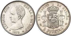 1892*1892. Alfonso XIII. PGM. 2 pesetas. ... 