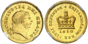 Gran Bretaña. 1810. Jorge III. 1/3 guinea. ... 