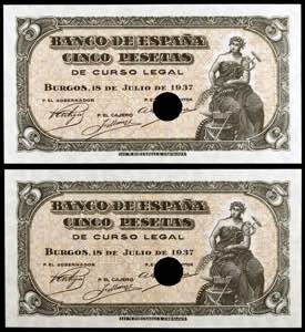 1937. Burgos. 5 pesetas. (Ed. D25a var.). 18 ... 