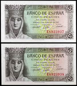 1943. 5 pesetas. (Ed. D47a) (Ed. 446a). 13 ... 