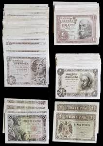 1938 a 1953. 1 peseta. Lote de 175 billetes. ... 