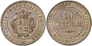 1873. Andorra. 10 céntimos. (AC. 2). Muy ... 
