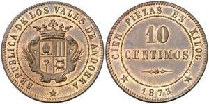 1873. Andorra. 10 céntimos. (AC. 2). Muy ... 