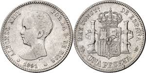 1891*----. Alfonso XIII. PGM. 1 peseta. (AC. ... 