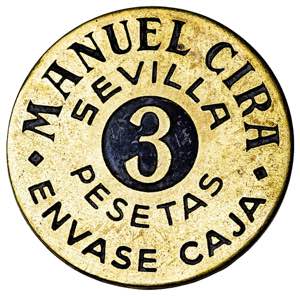 Sevilla. Manuel Cira. 3 pesetas. 5,81 g. MBC.