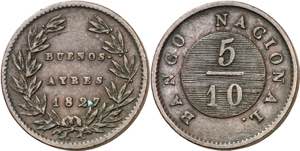 Argentina. 1827. 5 décimos. (Kr. 3). CU. ... 
