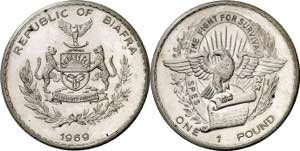 Biafra. 1969. 1 libra. (Kr. 6). Leves ... 