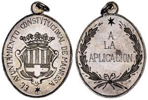 s/d (1865). Manresa. Ayuntamiento. Medalla ... 