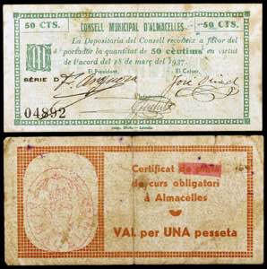 Almacelles. 50 céntimos y 1 peseta. (T. ... 