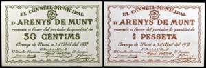 Arenys de Munt. 50 céntimos y 1 peseta. (T. ... 