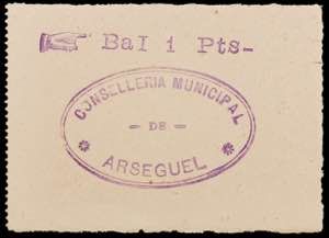 Arsèguel. 1 peseta. (T. 272). Cartón ... 