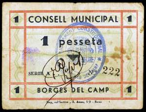 Borges del Camp, les. 1 peseta. (T. 584). ... 