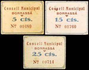 Borrossà. 5, 15 y 25 céntimos. (T. 589, ... 