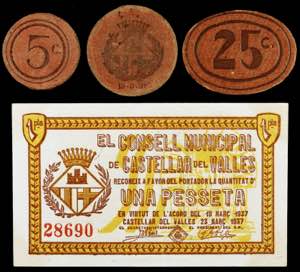 Castellar del Vallès. 5, 10, 25 céntimos y ... 