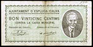 Espluga Calva. 25 céntimos. (T. 1088). MBC-.
