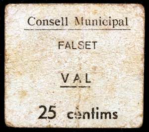 Falset. 25 céntimos. (T. 1125). Cartón. ... 