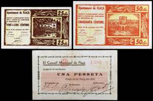 Flaçà. 25, 50 céntimos y 1 peseta. (T. ... 