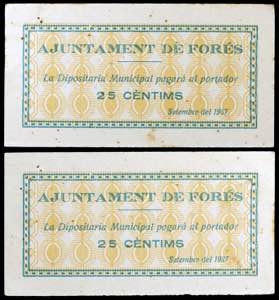 Forès. 25 céntimos (dos). (T. 1220). ... 