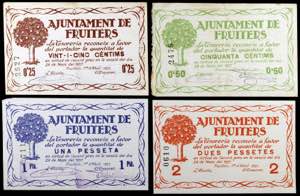 Fruiters. 25, 50 céntimos, 1 y 2 pesetas. ... 
