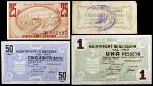 Guissona. 25, 50 céntimos (dos) y 1 peseta. ... 