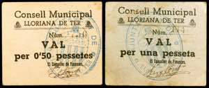 Lloriana de Ter. 50 céntimos y 1 peseta. ... 