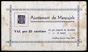 Maspujols. 25 céntimos. (T. 1685). Nº 399. ... 