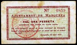 Masquefa. 1 peseta. (T. 1686). Manchitas. ... 