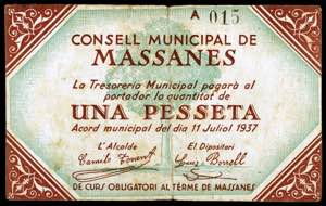 Massanes. 1 peseta. (T. 1703). Nº 015. ... 