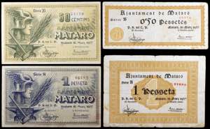 Mataró. 50 céntimos (dos) y 1 peseta ... 