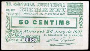 Miravet. 50 céntimos. (T. 1722). Nº 0063. ... 