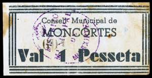 Moncortés. 1 peseta. (T. 1741). Cartón. ... 
