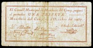 Montbrió del Camp. 1 peseta. (T. 1784). Nº ... 