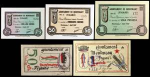 Montmany. 25, 50 céntimos (dos) y 1 peseta ... 