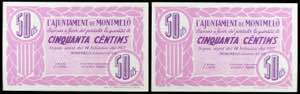 Montmeló. 50 céntimos. (T. 1825). Pareja ... 
